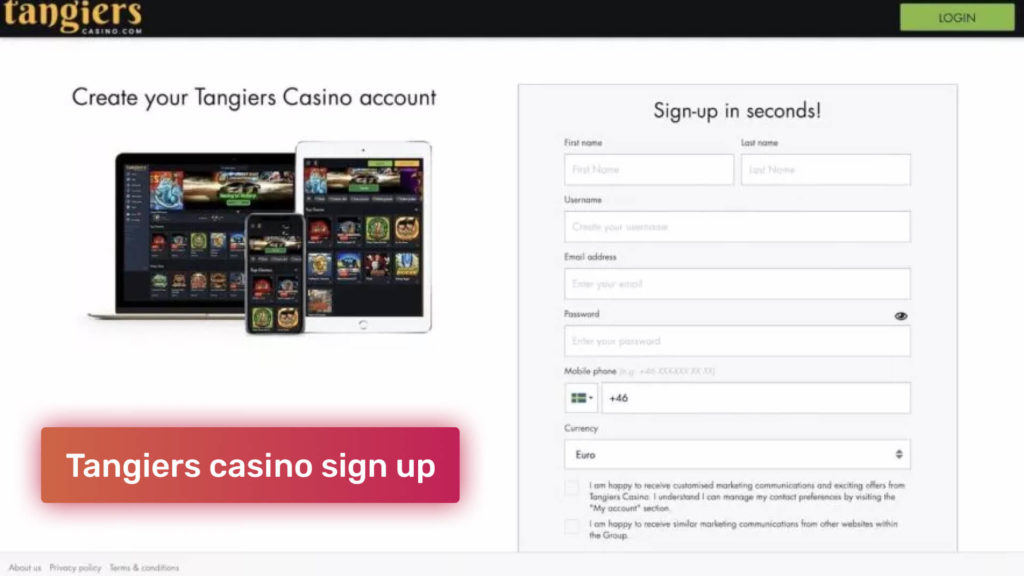 How can I tangiers casino sign up to play at the online casino?
